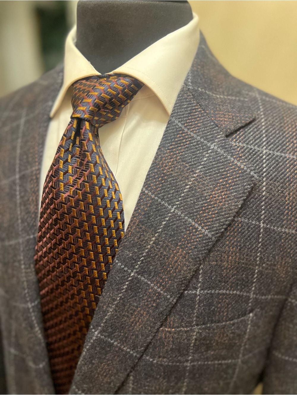 Custom Bespoke Windowpane 100% Cashmere Sport Coat Blazer Jacket Gray Men 42S